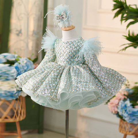Sequins Tulle Knee-length Baby Girl Dress