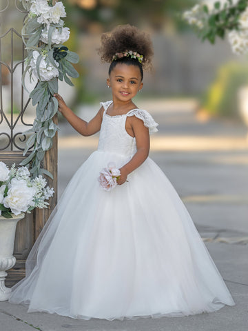 Ball-Gown/Princess Tulle Floor-length Ivory Flower Girl Dress