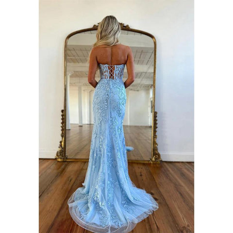 Vestido de fiesta largo con escote en forma de corazón y apliques de encaje para adolescentes