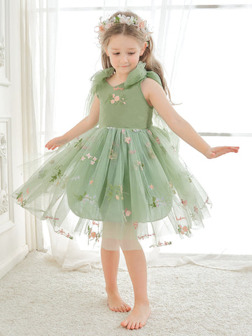 A-Line Sleeveless Floral Embroidered Tulle Toddler Flower Girl Dress