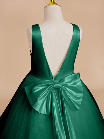 Classic White A-line Sleeveless Satin and Tulle Flower Girl Dress