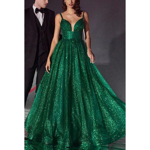 Vestido de noche largo de tul fruncido transparente con escote en A y escote en forma de corazón brillante