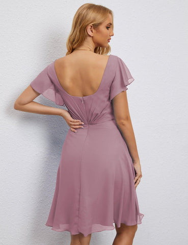 Robe de soirée dos nu, robe de bal formelle, longueur genou, manches courtes, robe de cocktail 28077 