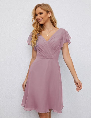 Robe de soirée dos nu, robe de bal formelle, longueur genou, manches courtes, robe de cocktail 28077 