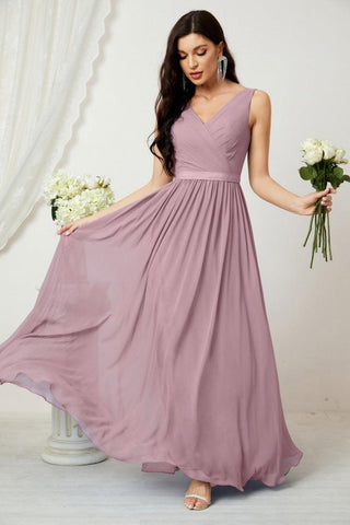 Women's Chiffon Long Bridesmaid Dresses A line Sleeveless Formal Prom Gown for Evening Party Homecoming Dresses 2808