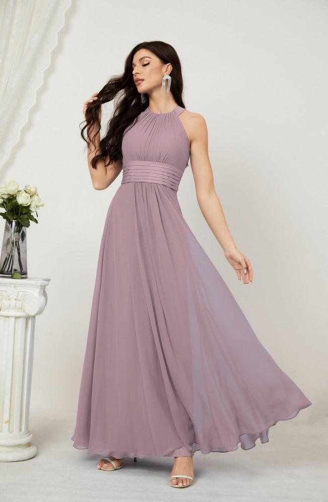 Numbersea Formal Party Gown Dress Chiffon Halter Long Sleeveless Bridesmaid Dresses 2802