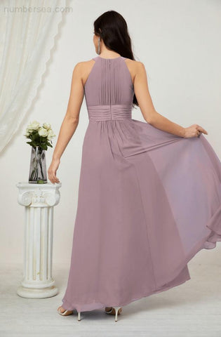 Baoleely Formal Party Gown Dress Chiffon Halter Long Sleeveless Bridesmaid Dresses 2802
