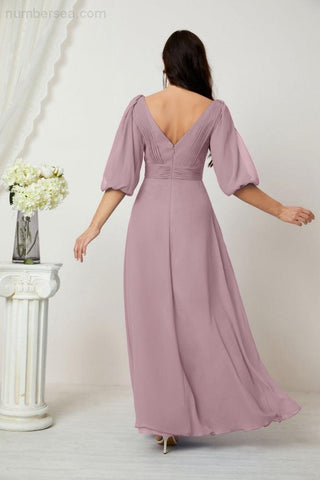 Baoleely  Formal Prom Gown Women V-Neck Chiffon Bridesmaid Dresses Long Bishop Sleeve Party Dress 2807