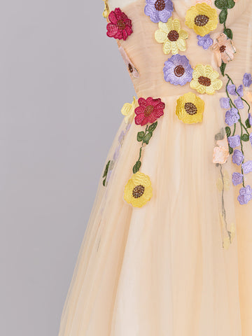 A line Tulle Homecoming Dress with 3D Flowers