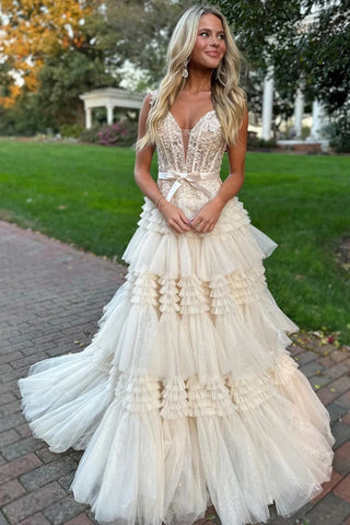 A Line Off the Shoulder Light Pink Long Prom Dress with Ruffles