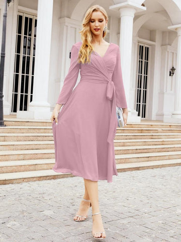 Robe de demoiselle d'honneur dos nu en V avec ceinture à la taille - Mère de la mariée - Invitée au mariage SY28031