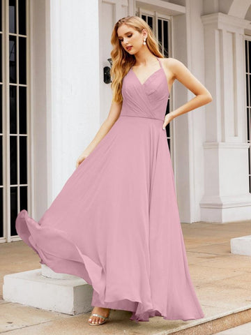Baoleely Halter Chiffon Bridesmaid Dresses Wedding Appare Sleeveless Formal Prom Dress with Ruffled Back 28035