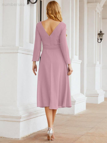 Robe de demoiselle d'honneur dos nu en V avec ceinture à la taille - Mère de la mariée - Invitée au mariage SY28031