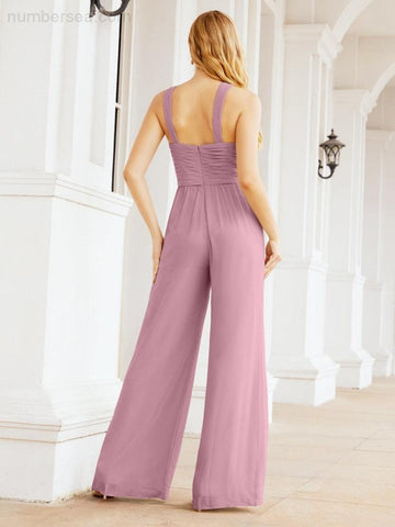 Baoleely Combinaison à col croisé Robe de soirée formelle Robe longue de demoiselle d'honneur Pantalon à pattes d'éléphant 28033