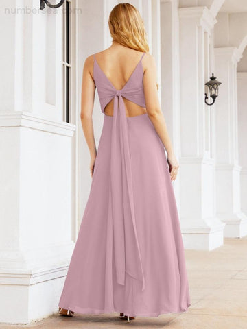 Baoleely Spaghetti Strap Bridesmaid Dresses V Neck Butterfly Back Fromal Evening Party Prom Gown 28036