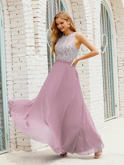 Lace Bridesmaid Dress Floor Length Evening Gowns with Pockets 28017