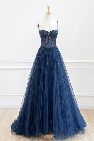 Tulle Beaded Long Prom Dress Formal Dress