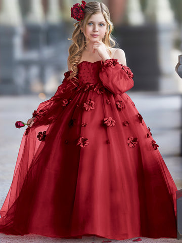 3D Flower Princess Ball Gown Flower Girl Dresses
