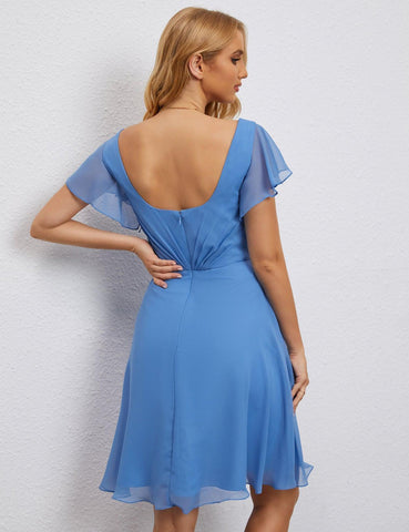Robe de soirée dos nu, robe de bal formelle, longueur genou, manches courtes, robe de cocktail 28077 