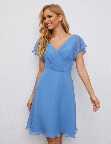 Robe de soirée dos nu, robe de bal formelle, longueur genou, manches courtes, robe de cocktail 28077 