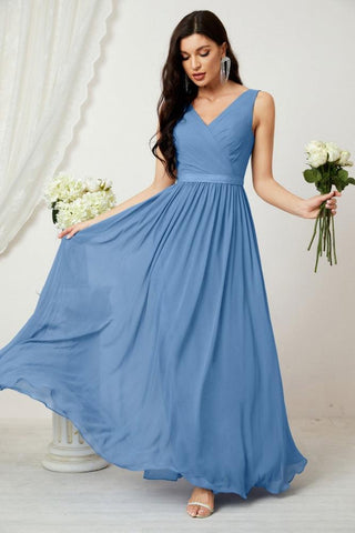 Women's Chiffon Long Bridesmaid Dresses A line Sleeveless Formal Prom Gown for Evening Party Homecoming Dresses 2808