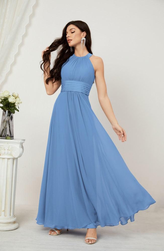 Numbersea Formal Party Gown Dress Chiffon Halter Long Sleeveless Bridesmaid Dresses 2802