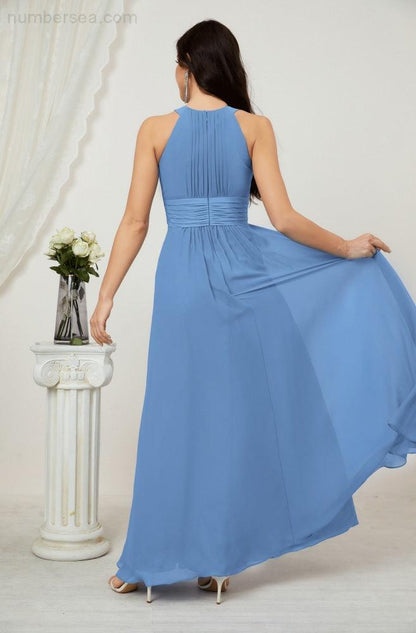 Numbersea Formal Party Gown Dress Chiffon Halter Long Sleeveless Bridesmaid Dresses 2802