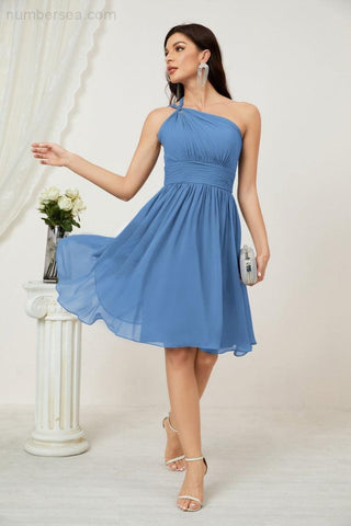 Baoleely Women Chiffon Short One Shoulder Bridesmaid Dress Formal Dresses for Party Homecoming 2804