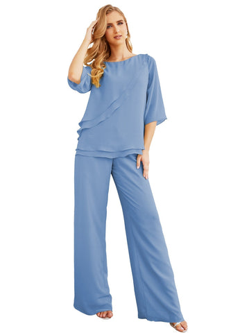 Baoleely Élégante robe mère de la mariée 2 pièces, grande taille, pantalon, volants, couches argentées, peignoir 28064