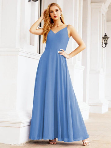 Baoleely Spaghetti Strap Bridesmaid Dresses V Neck Butterfly Back Fromal Evening Party Prom Gown 28036