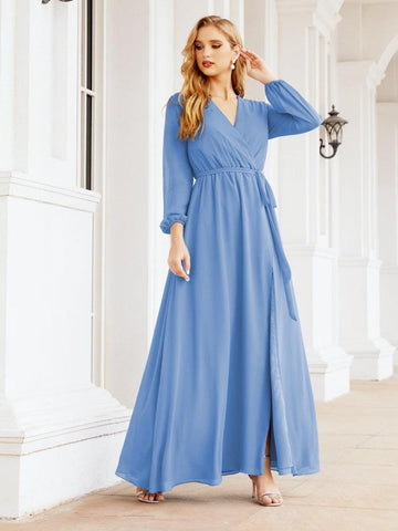 Robe de demoiselle d'honneur en mousseline Sunnderly pour femme, coupe trapèze, manches longues, robe de soirée formelle pour invitée de mariage SY28032 