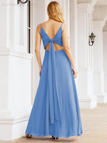 Baoleely Spaghetti Strap Bridesmaid Dresses V Neck Butterfly Back Fromal Evening Party Prom Gown 28036