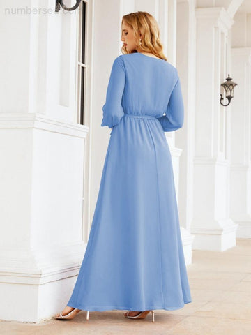 Robe de demoiselle d'honneur en mousseline Sunnderly pour femme, coupe trapèze, manches longues, robe de soirée formelle pour invitée de mariage SY28032 