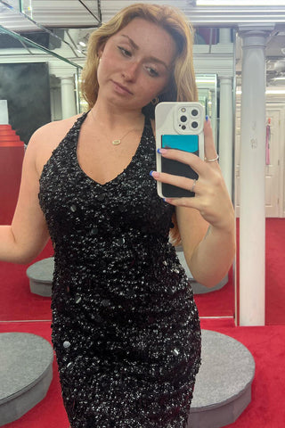 Vestido ajustado de lentejuelas con tirantes finos verde brillante para baile de bienvenida