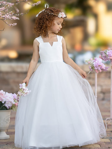 Ball-Gown/Princess Satin Tulle Ankle-length Flower Girl Dress