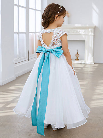 A-line Lace Organza Ankle-length Ivory Flower Girl Dress