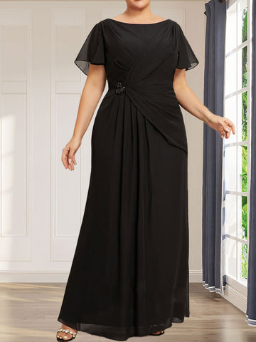 A-line Scoop Illusion Tea-Length Chiffon Lace Mother of the Bride Dress With Beading Sequins