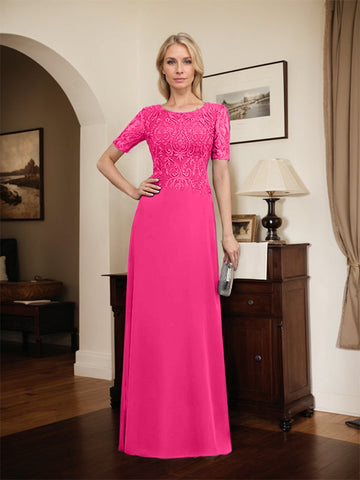 A-line Scoop Floor-Length Lace Chiffon Mother of the Bride Dress With Sequins
