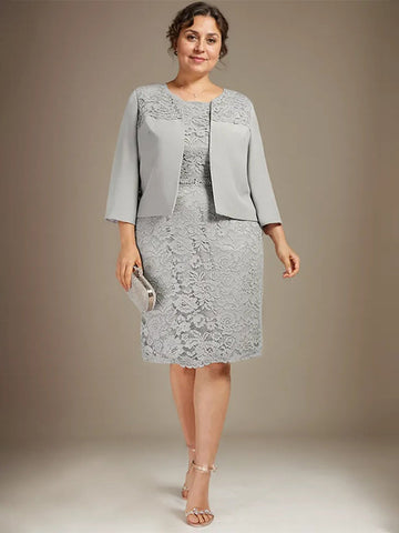 Sheath/Column Scoop Knee-Length Chiffon Lace Mother of the Bride Dress With Beading