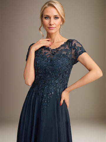 A-Line Scoop Floor-Length Chiffon Mother of the Bride Dress With Applique & Sequins