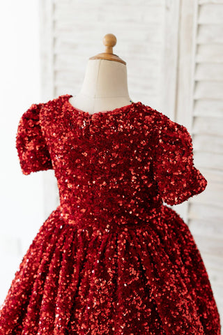 Sequins Velvet Knee-length Burgundy Dress (2003227629)