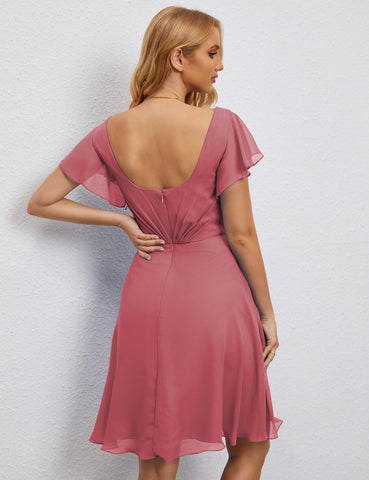 Robe de soirée dos nu, robe de bal formelle, longueur genou, manches courtes, robe de cocktail 28077 