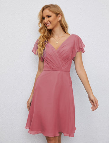 Robe de soirée dos nu, robe de bal formelle, longueur genou, manches courtes, robe de cocktail 28077 