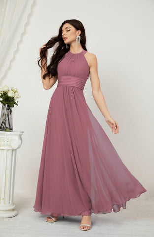 Baoleely Formal Party Gown Dress Chiffon Halter Long Sleeveless Bridesmaid Dresses 2802