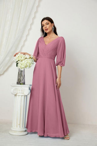 Baoleely  Formal Prom Gown Women V-Neck Chiffon Bridesmaid Dresses Long Bishop Sleeve Party Dress 2807