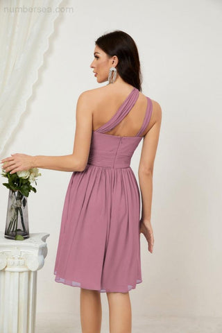 Baoleely Women Chiffon Short One Shoulder Bridesmaid Dress Formal Dresses for Party Homecoming 2804