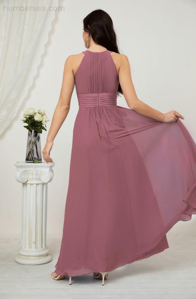 Numbersea Formal Party Gown Dress Chiffon Halter Long Sleeveless Bridesmaid Dresses 2802