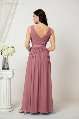 Women's Chiffon Long Bridesmaid Dresses A line Sleeveless Formal Prom Gown for Evening Party Homecoming Dresses 2808