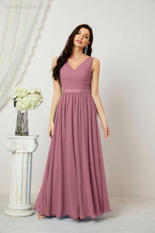 Women's Chiffon Long Bridesmaid Dresses A line Sleeveless Formal Prom Gown for Evening Party Homecoming Dresses 2808