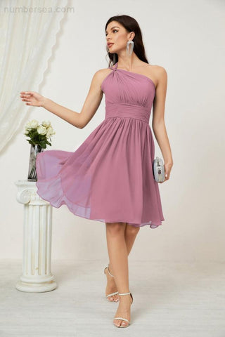 Baoleely Women Chiffon Short One Shoulder Bridesmaid Dress Formal Dresses for Party Homecoming 2804
